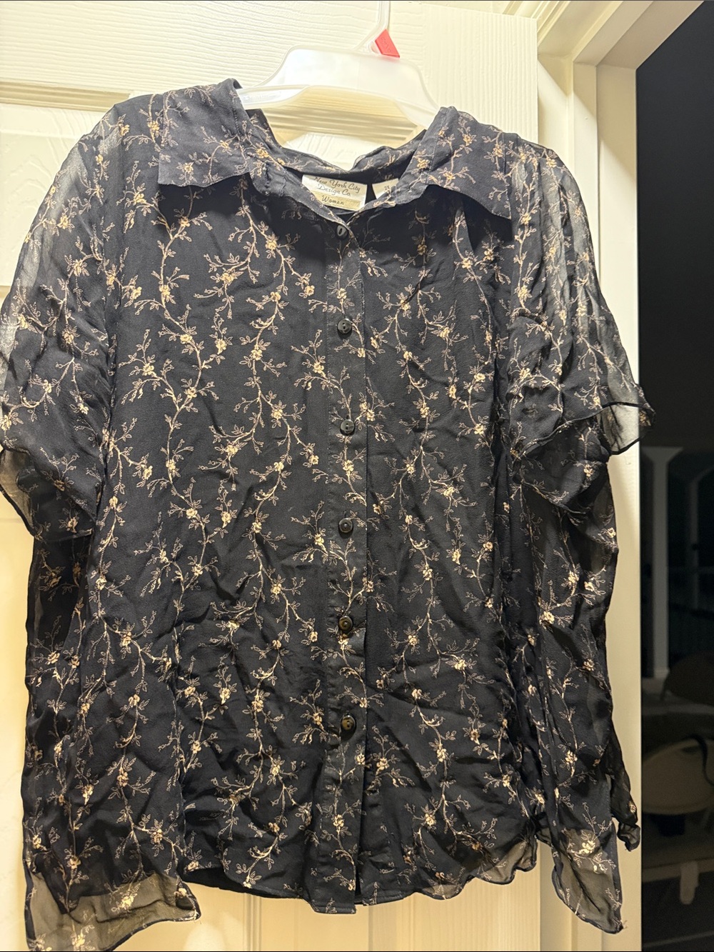 Sheer black Floral Button-Up Shirt - Ladies